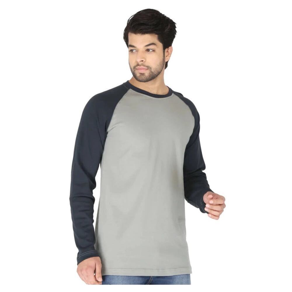 Forge FR Men’s Gray Navy Flame Resistant Long Sleeve Baseball Work Tee NEW~NWT